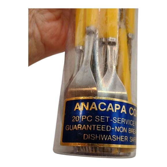 Anacapa Stainless Flatware Yellow Melamine Handle Taiwan 20 Pieces Spoons Forks - Picture 2 of 7